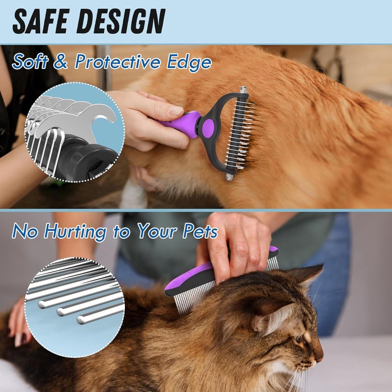 Docrok Pet Grooming Brush and Metal Comb Combo - Undercoat Rake for Dematting and Deshedding Long Matted Haired Dogs and Cats, Purple - Image 4
